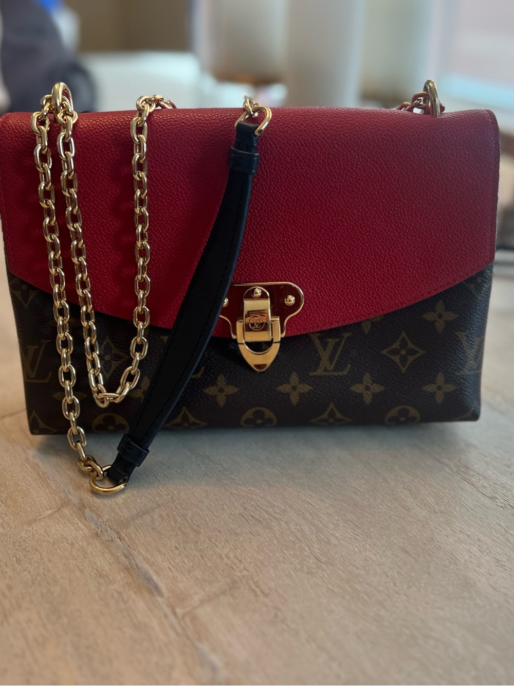 Louis Vuitton Red and Brown Monogram Chain Crossbody Bag